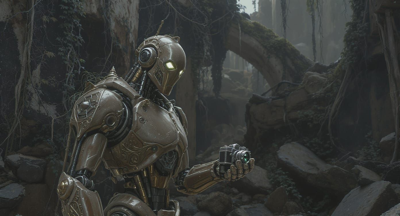 Art Nouveau Robot in Forgotten City Ruins