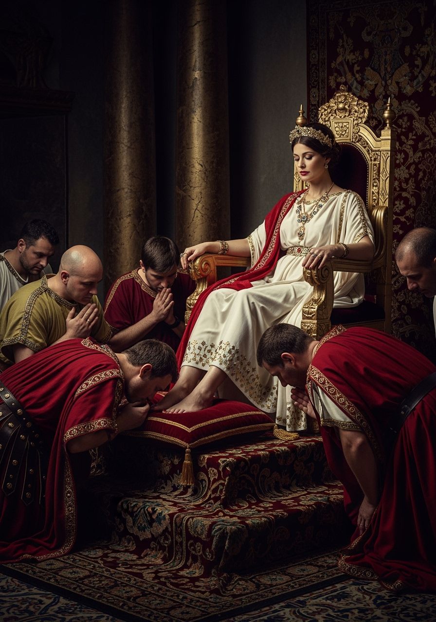 Opulent Roman Empress on Gold Throne, Fine Art Photography