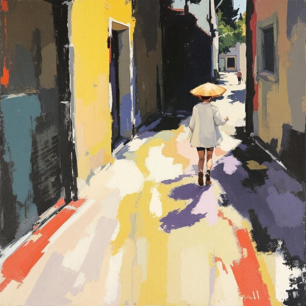 Abstract Expressionist Street Scene in Impasto Style