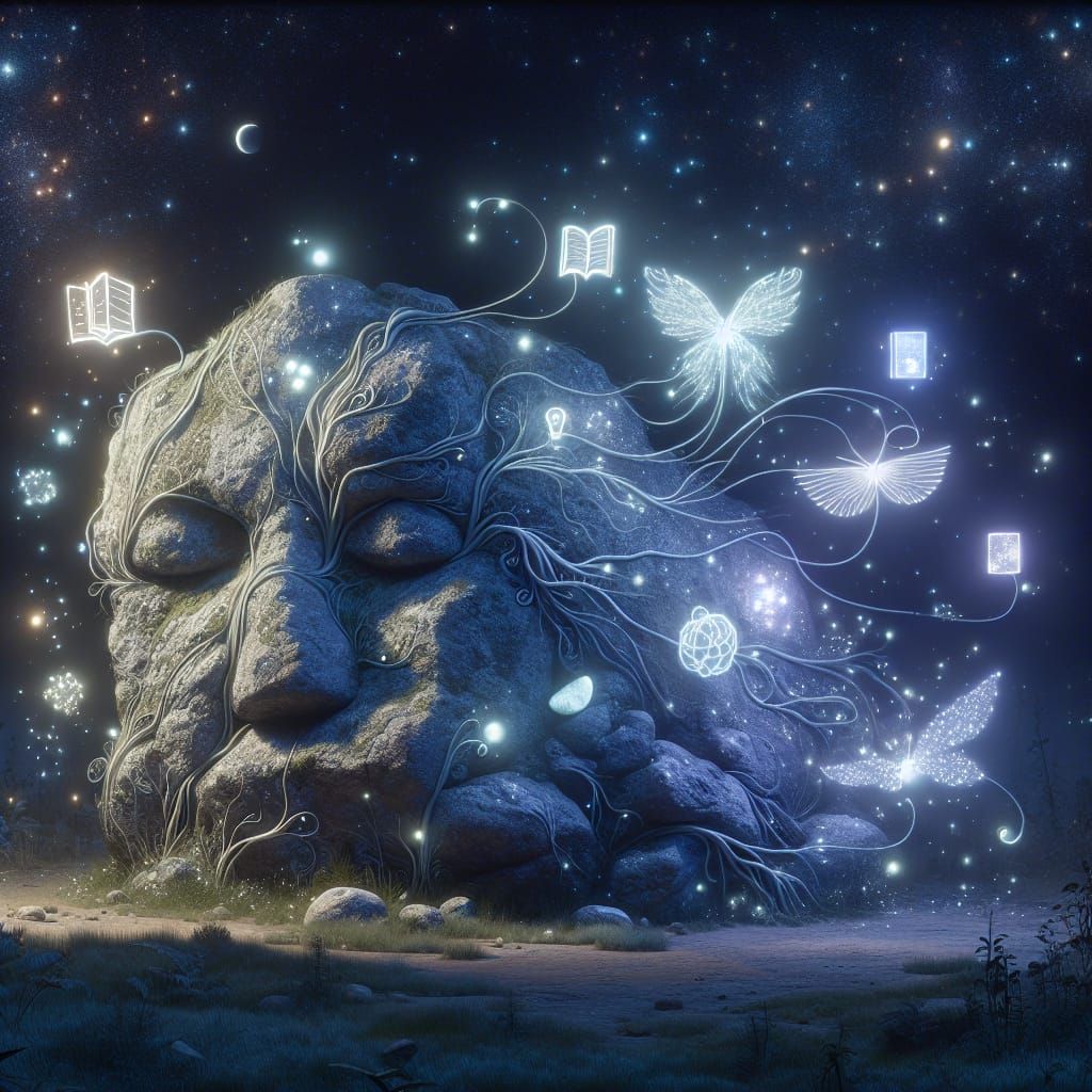 Sentient Rock's Dreams Ascend to Starry Night