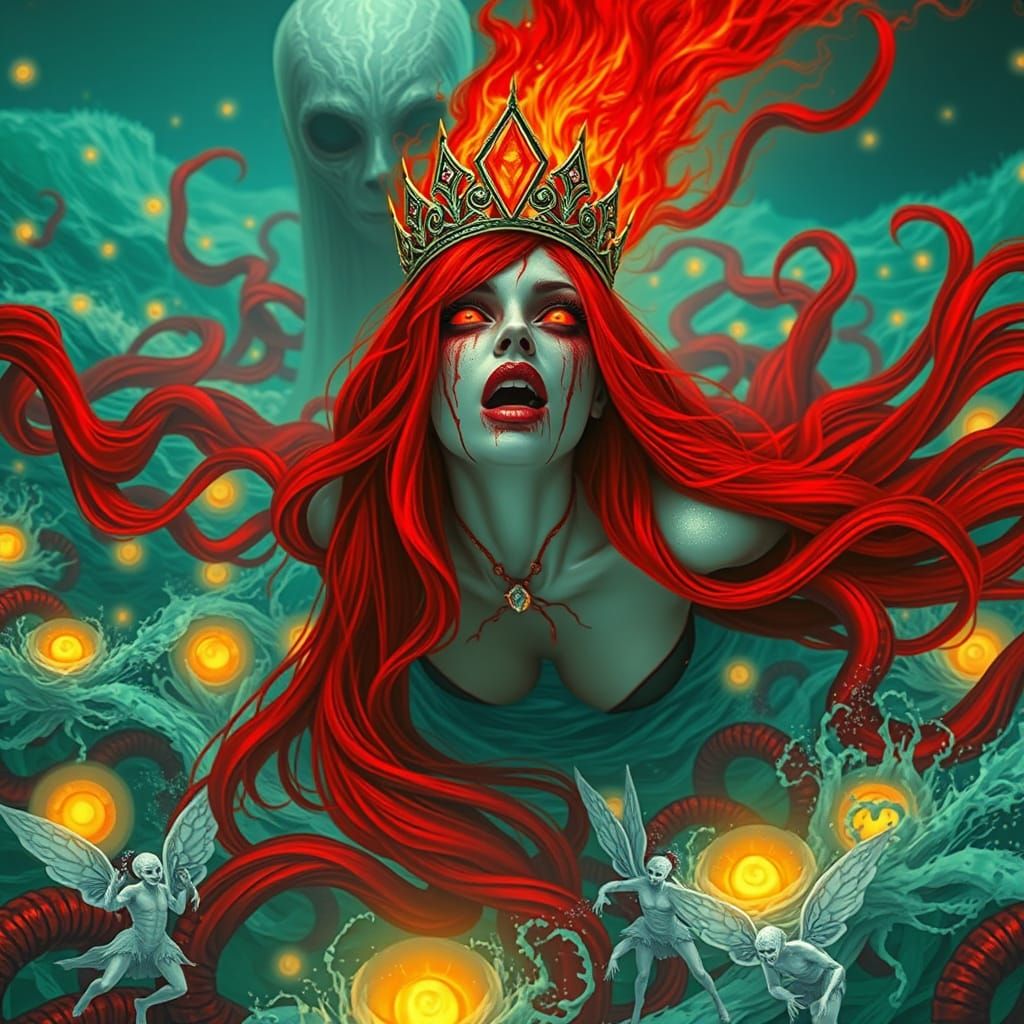 Cyberpunk Woman's Emerald Dive: A Digital Art Piece