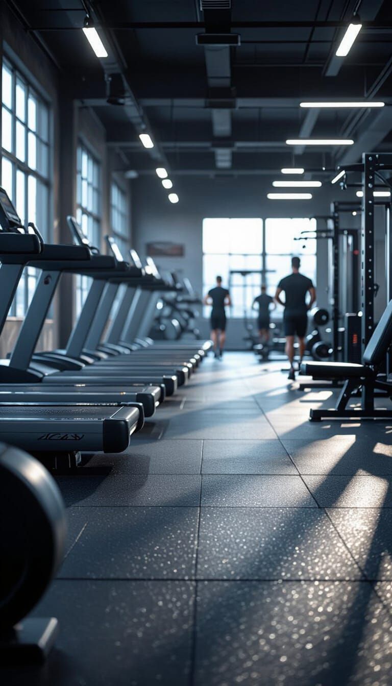 High-Contrast Gym Interior with Cinematic Lighting