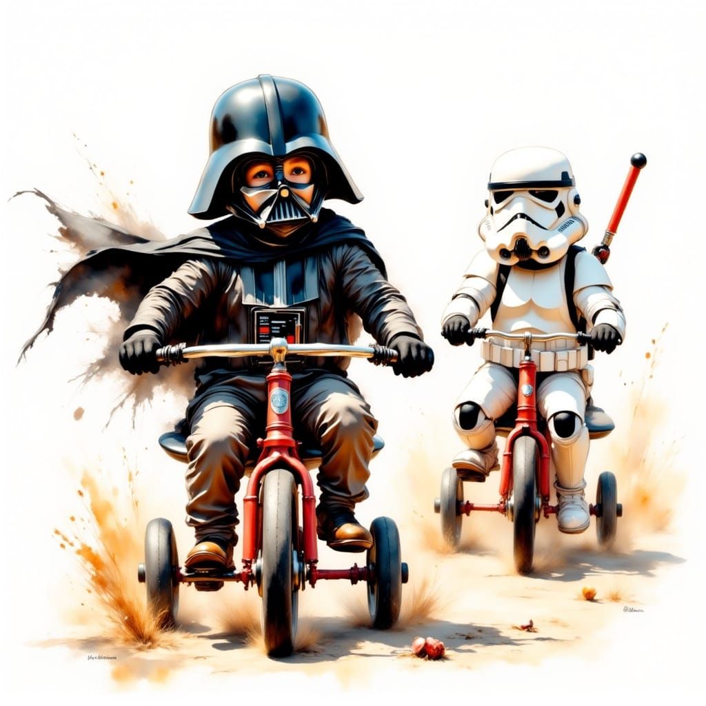 Darth Vader and Stormtrooper Tricycle Race