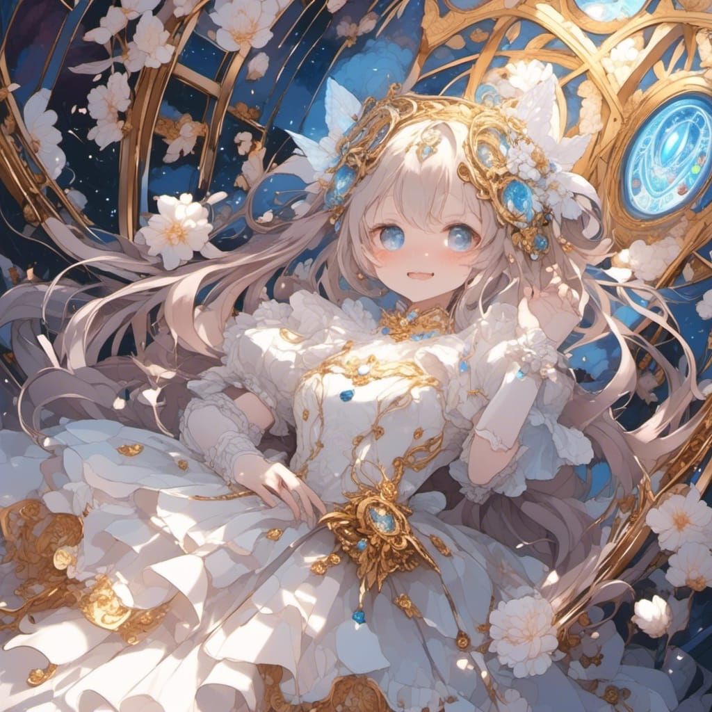 Anime Fairy in Floral Circle with Diamond Jewel