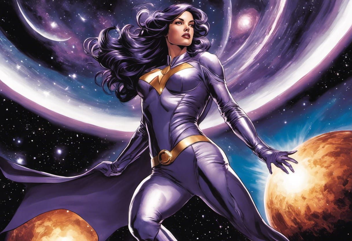 Cosmic Female Superhero in Comic Book Art Style
