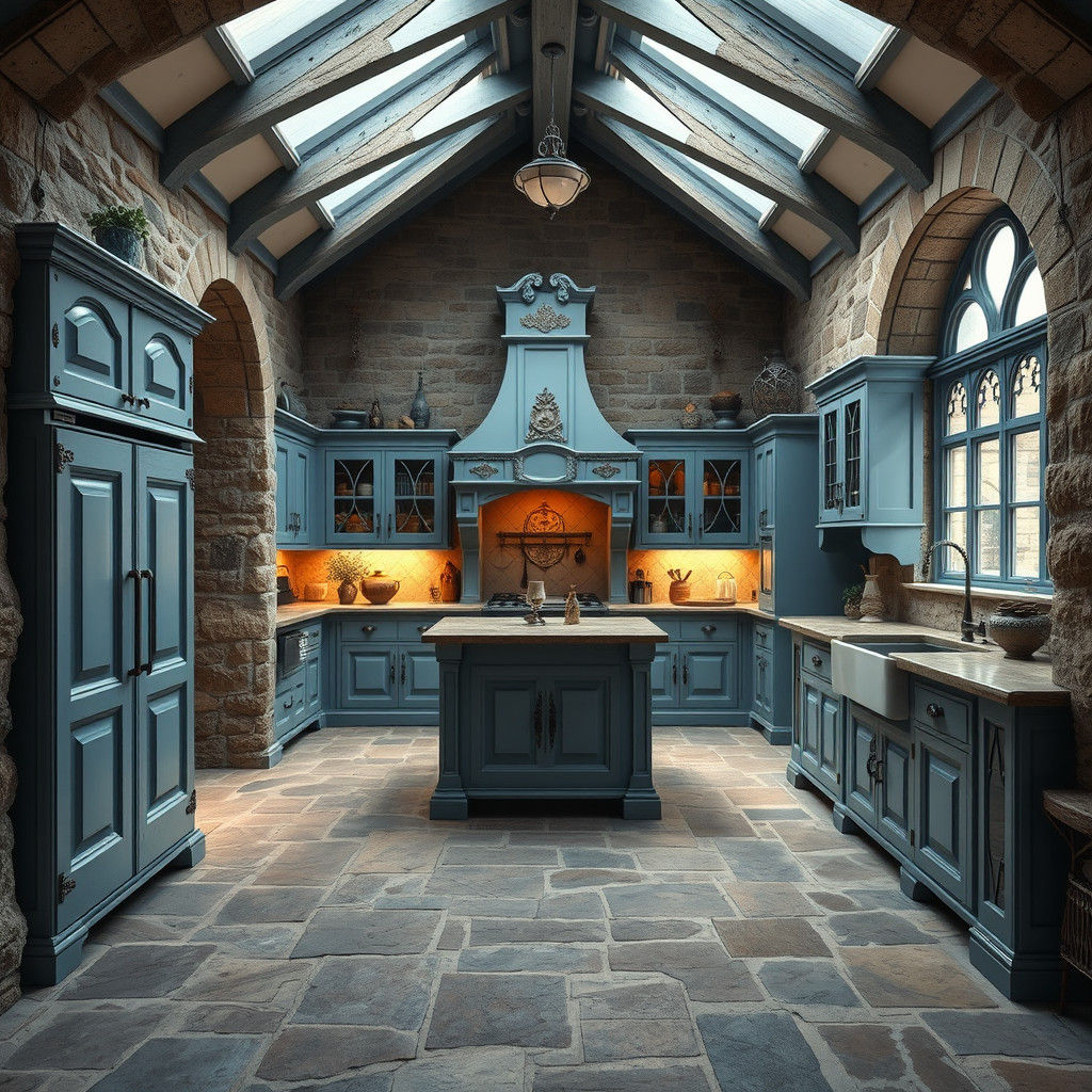 Cozy Tudor Kitchen with Blue and White Theme