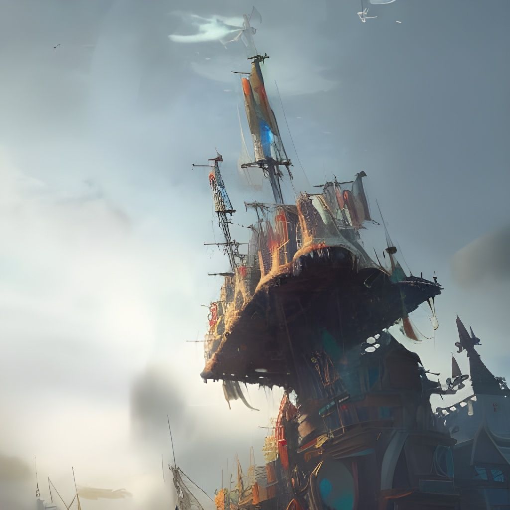 Fantasy Pirate Ship Soaring Through Clouds