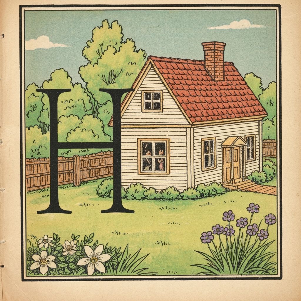 Letter H House Illustration in 1920s Style