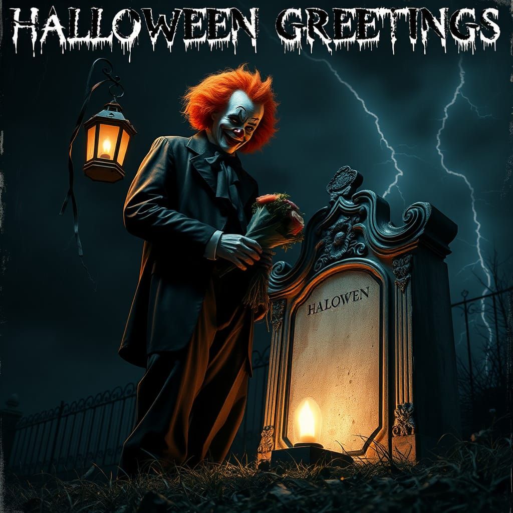 Creepy Clown Halloween Digital Art Postcard