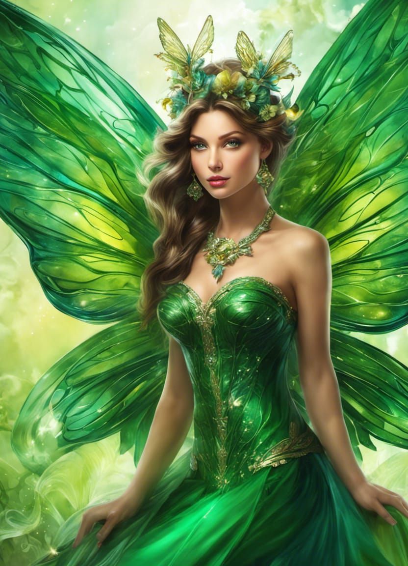 Emerald Fairy with Glass Wings, Digital Art