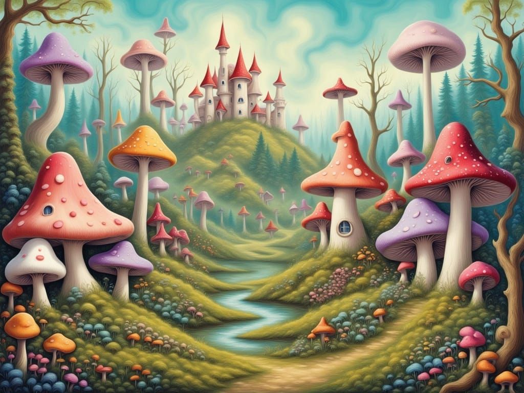 Whimsical Fantasy Village with Central Castle Core