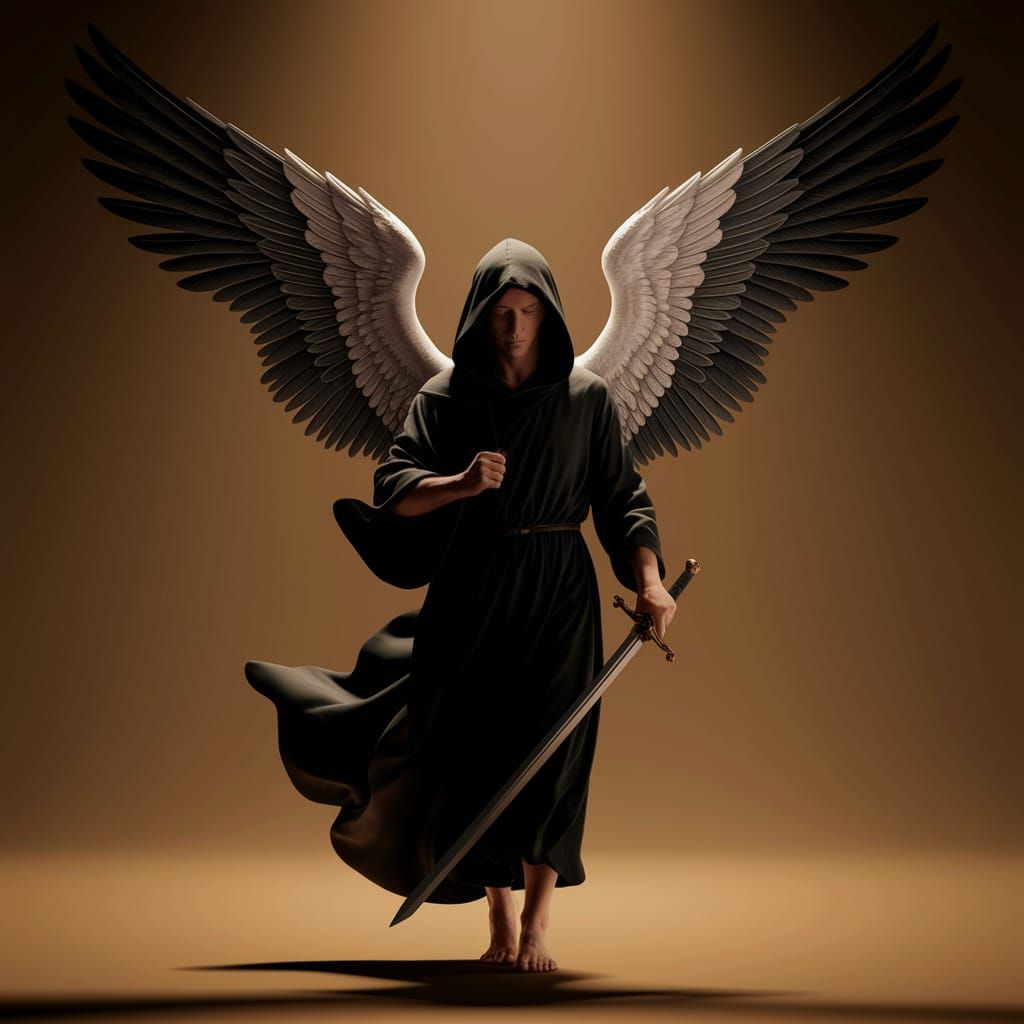 Angel Warrior Tattoo in Elegant Black Ink