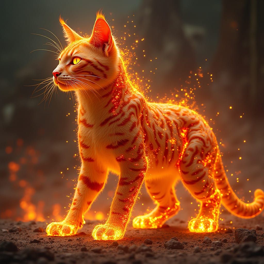 Majestic Fiery Feline in Volcanic Hues