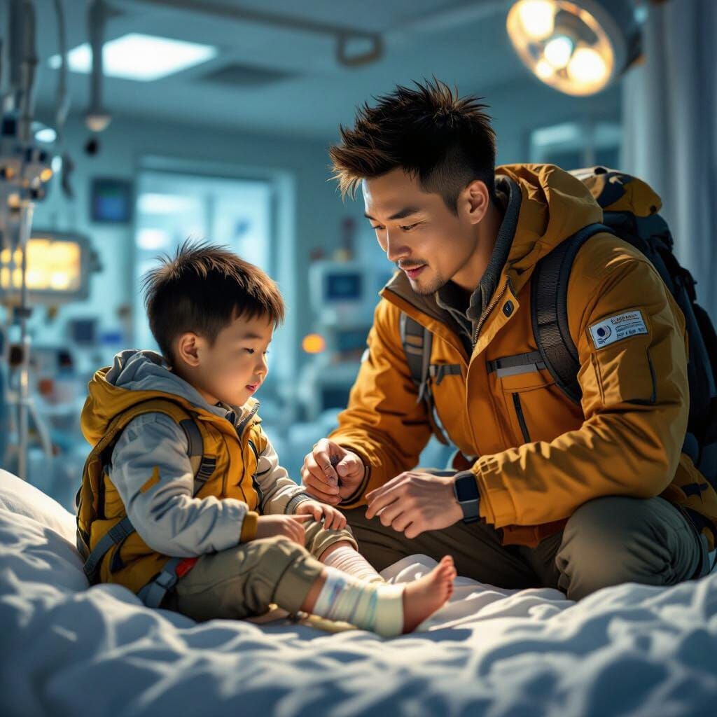 A chinese father and chinese child are in the hospital becau...