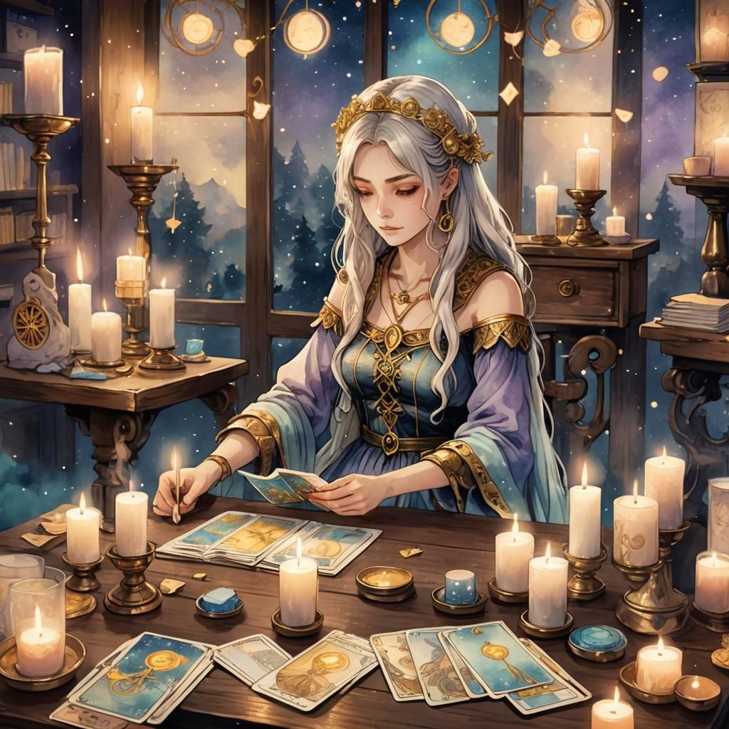 Tarot Reader with Scales in Anime Style