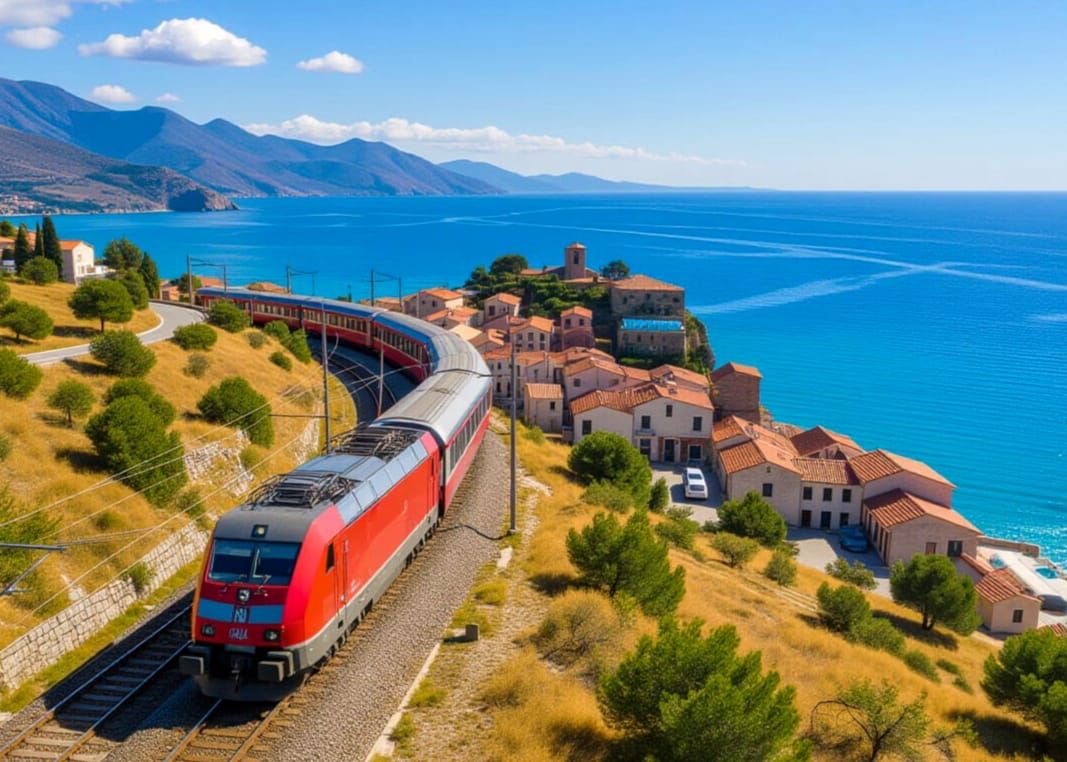 Italian Train Journey Along Mediterranean Coast
