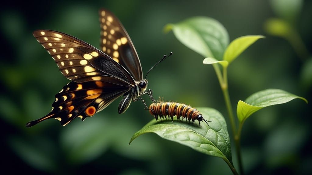 Spicebush Swallowtail Butterfly and Caterpillar, Cinematic D...