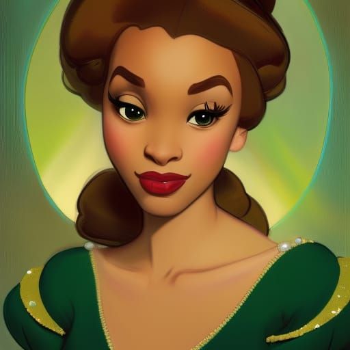 Tiana in Green and Gold Flapper Dress