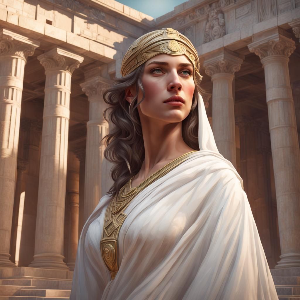 Ancient Greek Priestess Portrait in Art Nouveau Style