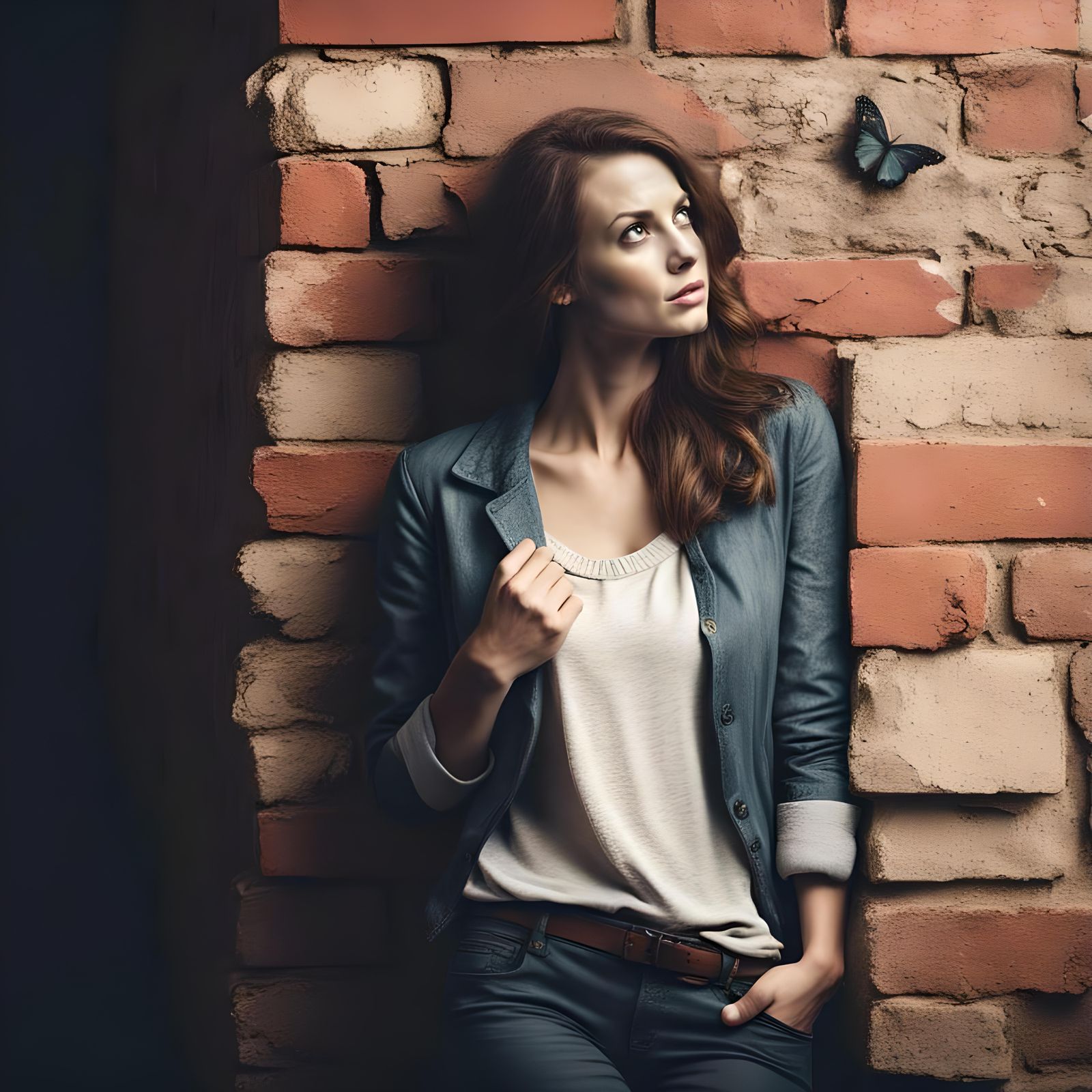 Distracted Woman with Glowing Butterfly Portrait