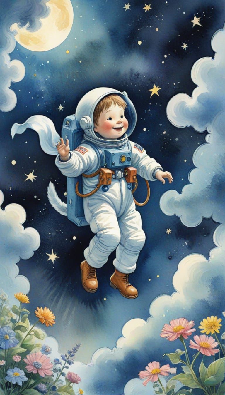 Whimsical Space World Awaits with Smiling Astronaut