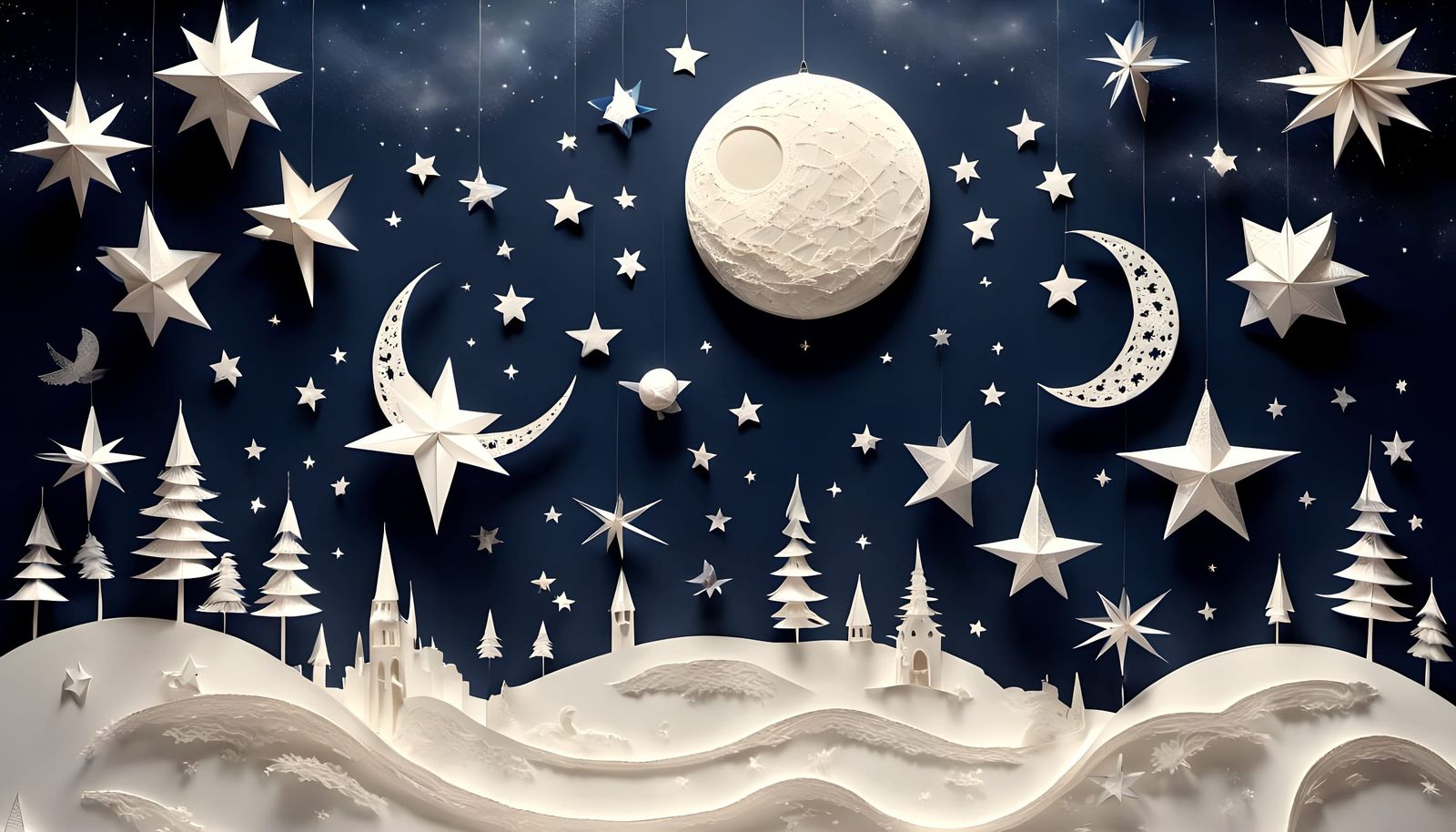 Whimsical Celestial Dance in Papercraft Style