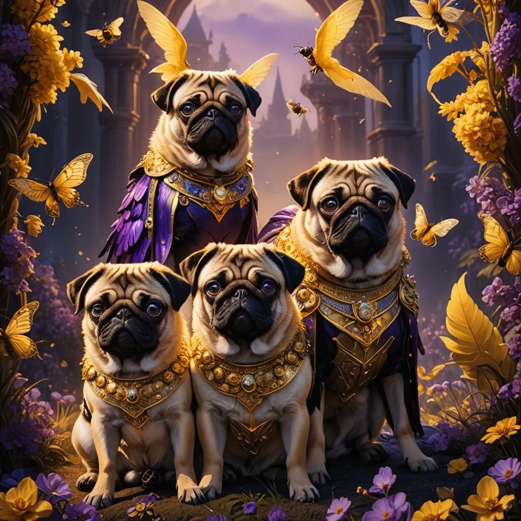 Fantastical Pug Creatures in Dreamlike Digital Art