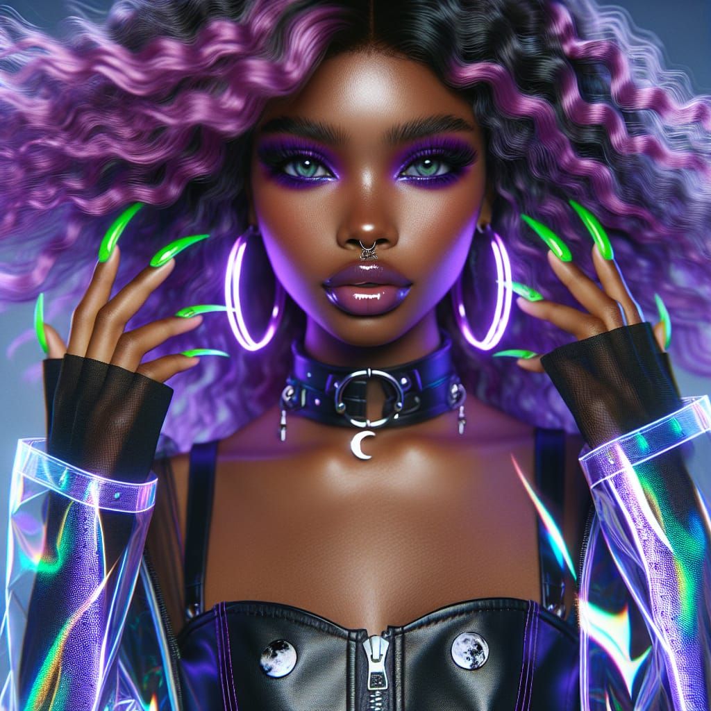 Cyberpunk Portrait of a Girl with Purple Hair