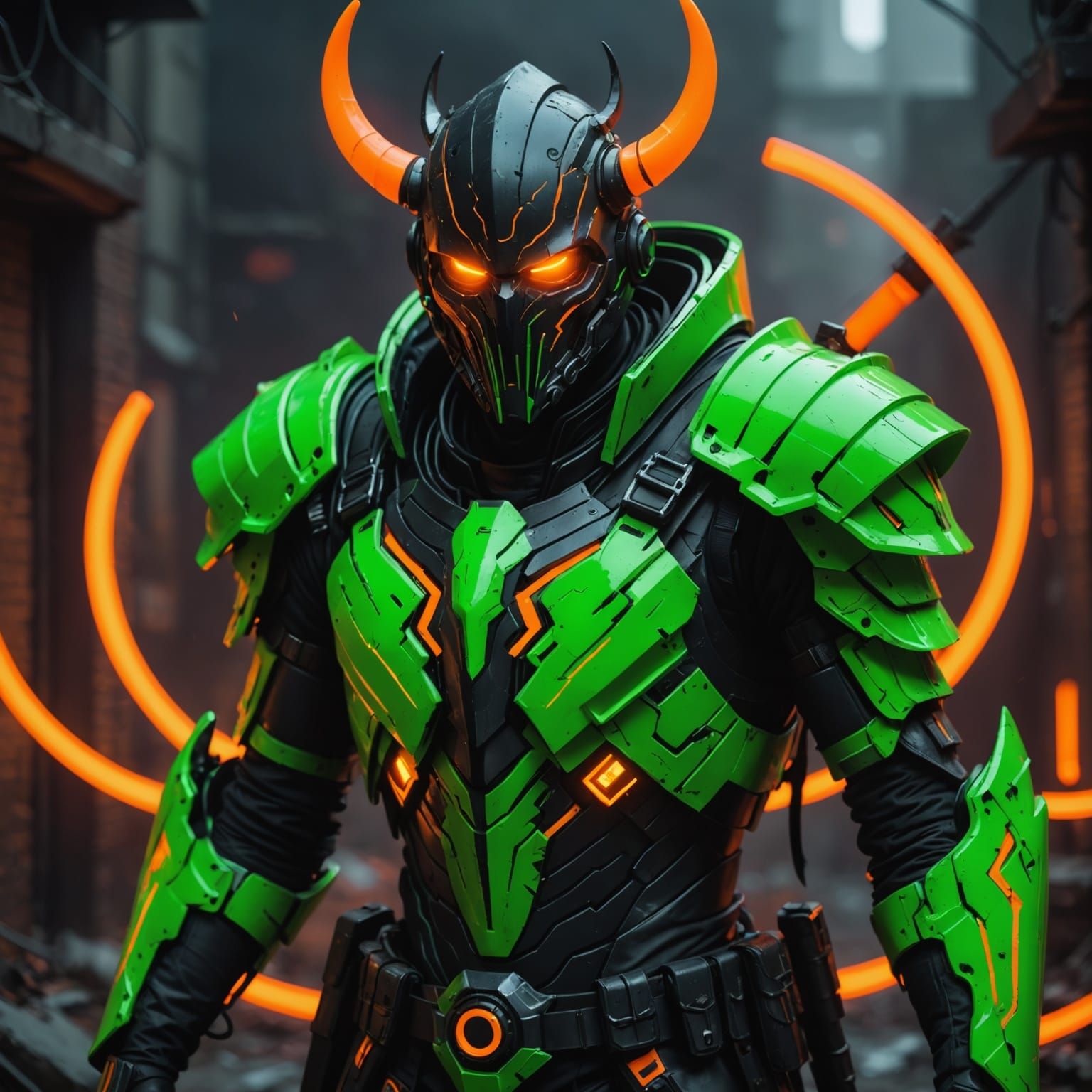 Grimdark Scene in Neon Green and Orange