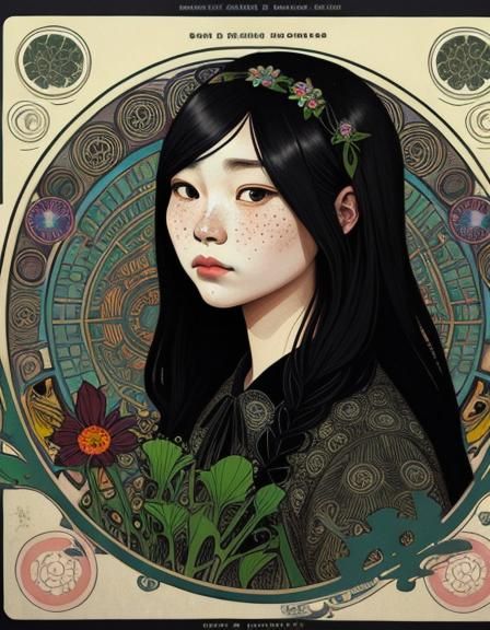 Black Velvety Flowers in Art Nouveau Style