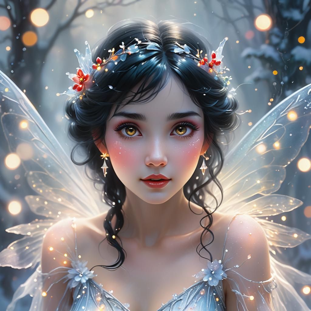 Ethereal Ice Fairy in a Dreamlike Fantasy Scene