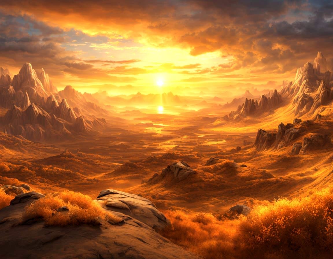 Golden Sunset Panorama with Ethereal Light
