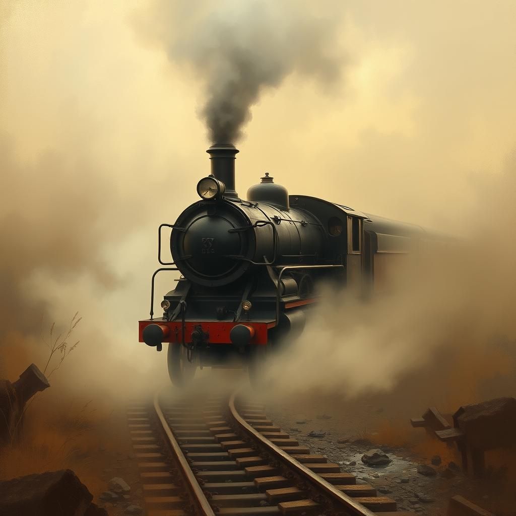 Vintage Train Emerges from Mist in Romantic Style