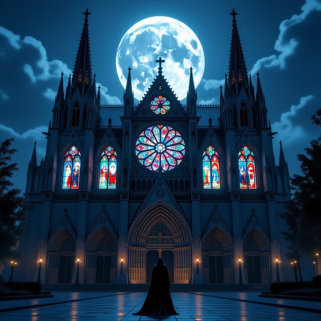 Moonlit Gothic Cathedral in Hyper-Realistic Style