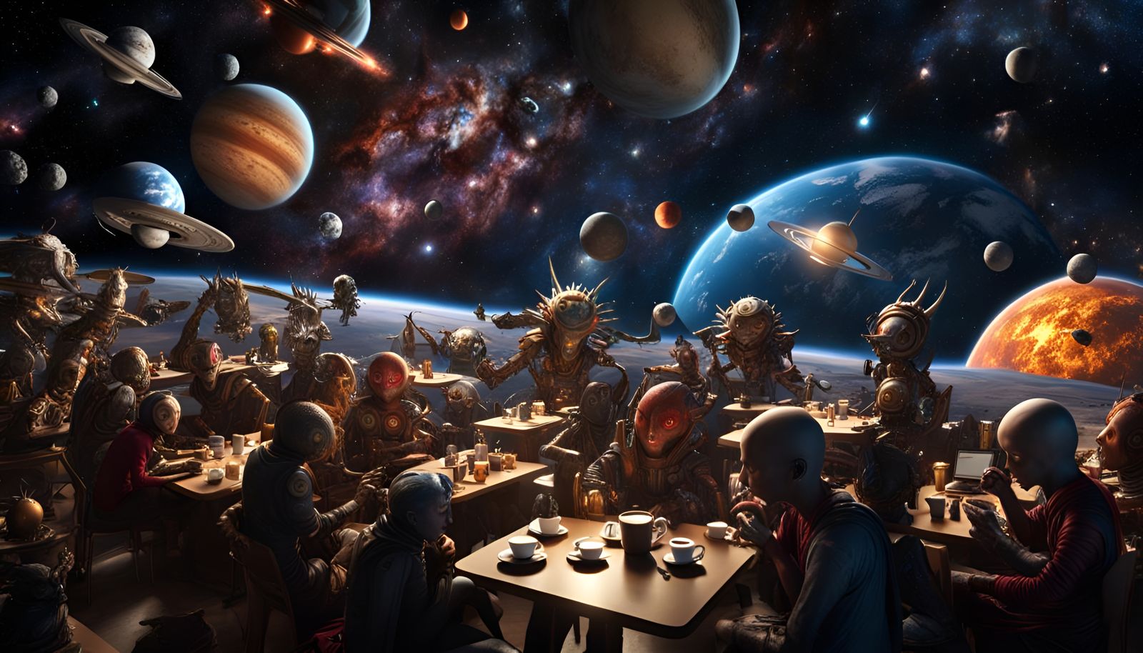 chaos in cafeteria in the cosmos