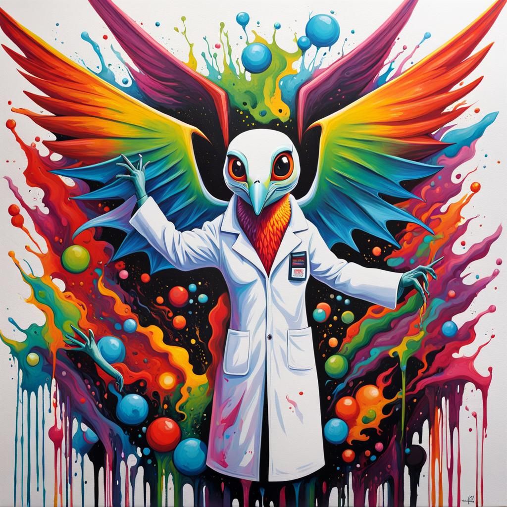 Cute Anthropomorphic Pterodactyl in Street Art Style
