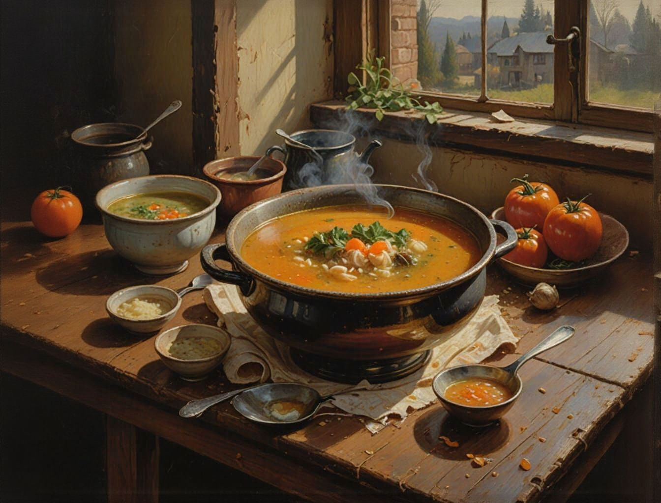 Hearty Bowl of Soup Oil Painting