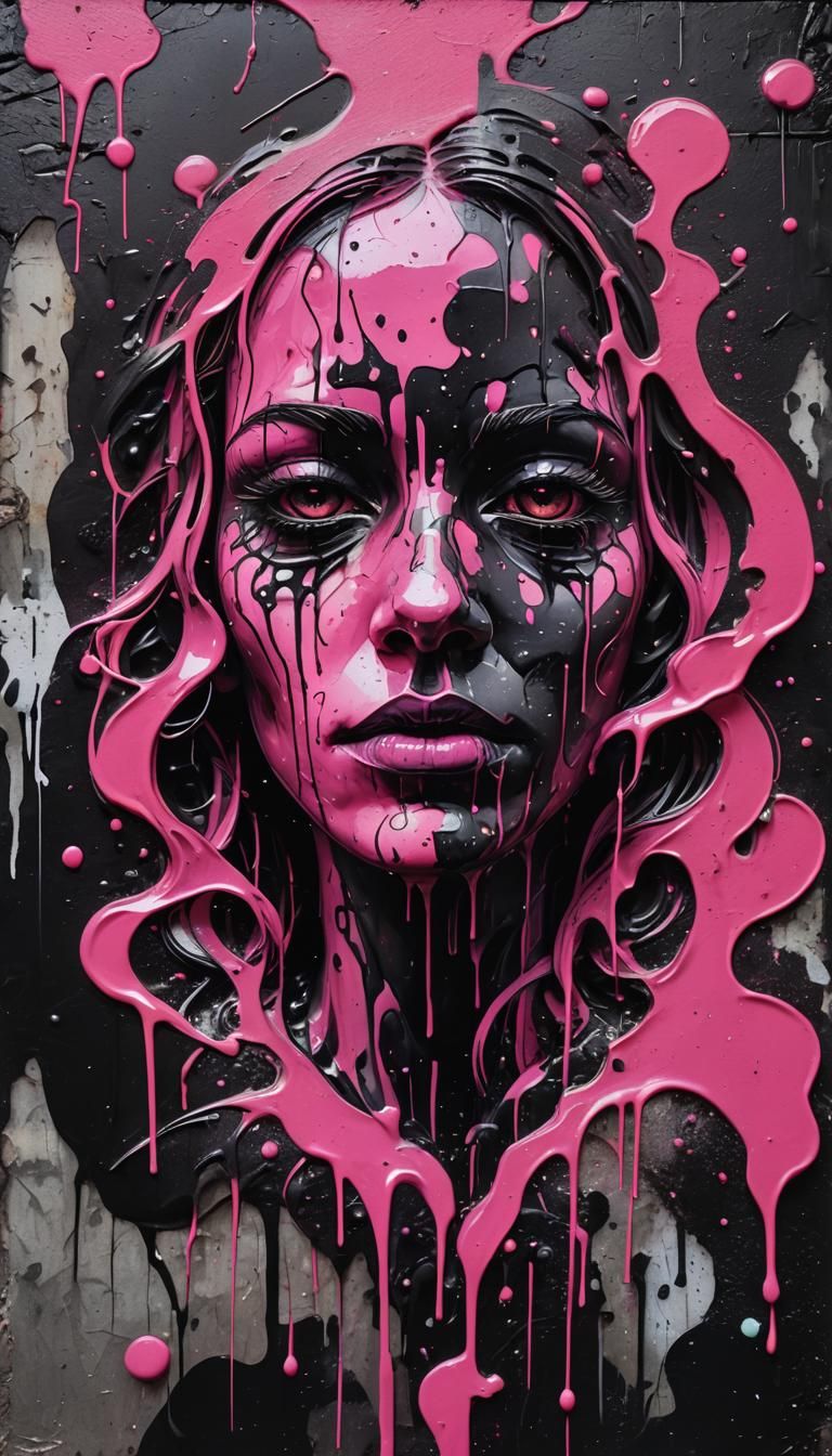 Gritty Y2K Graffiti Art in Pink and Black
