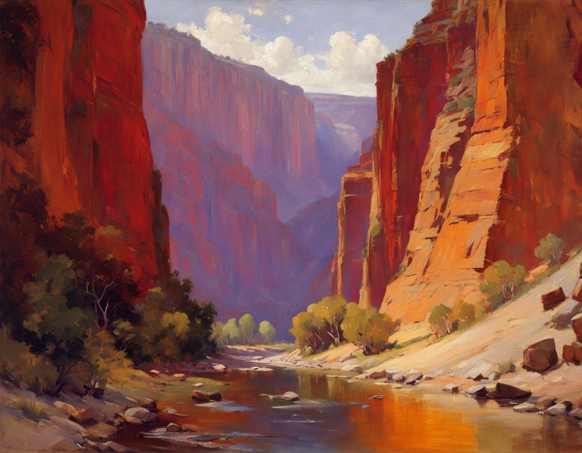 Vibrant Canyon Landscape in the Style of John Singer Sargent