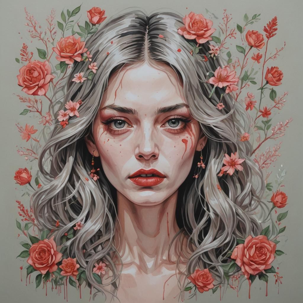 Detailed Gouache Painting of Self-Loathing