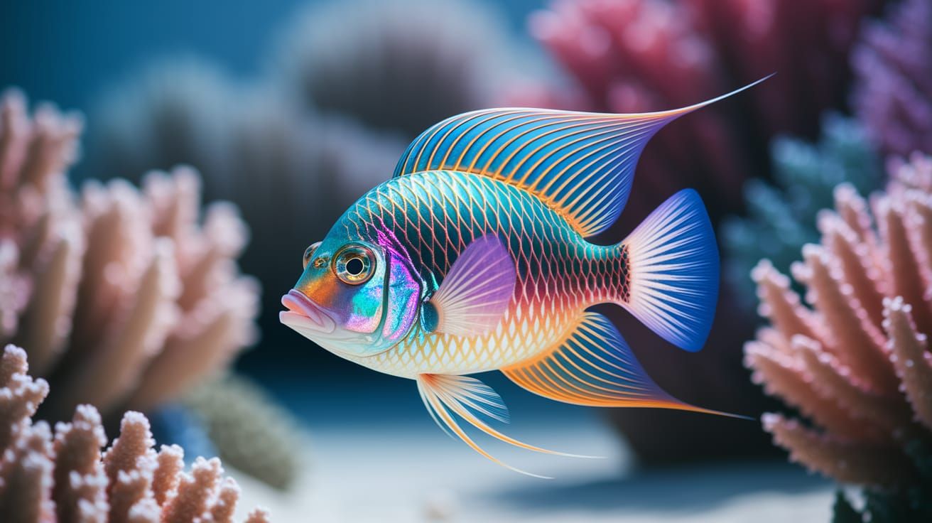 Vibrant Underwater Scene with Iridescent Fish