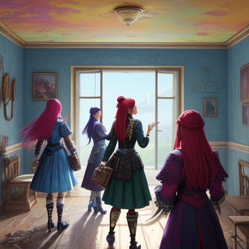 Hyperrealistic Girls in Colorful House