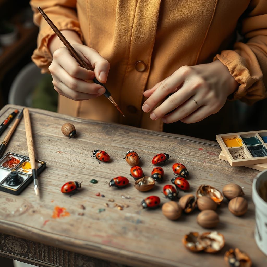 Painting Ladybugs: A Miniature Art Scene