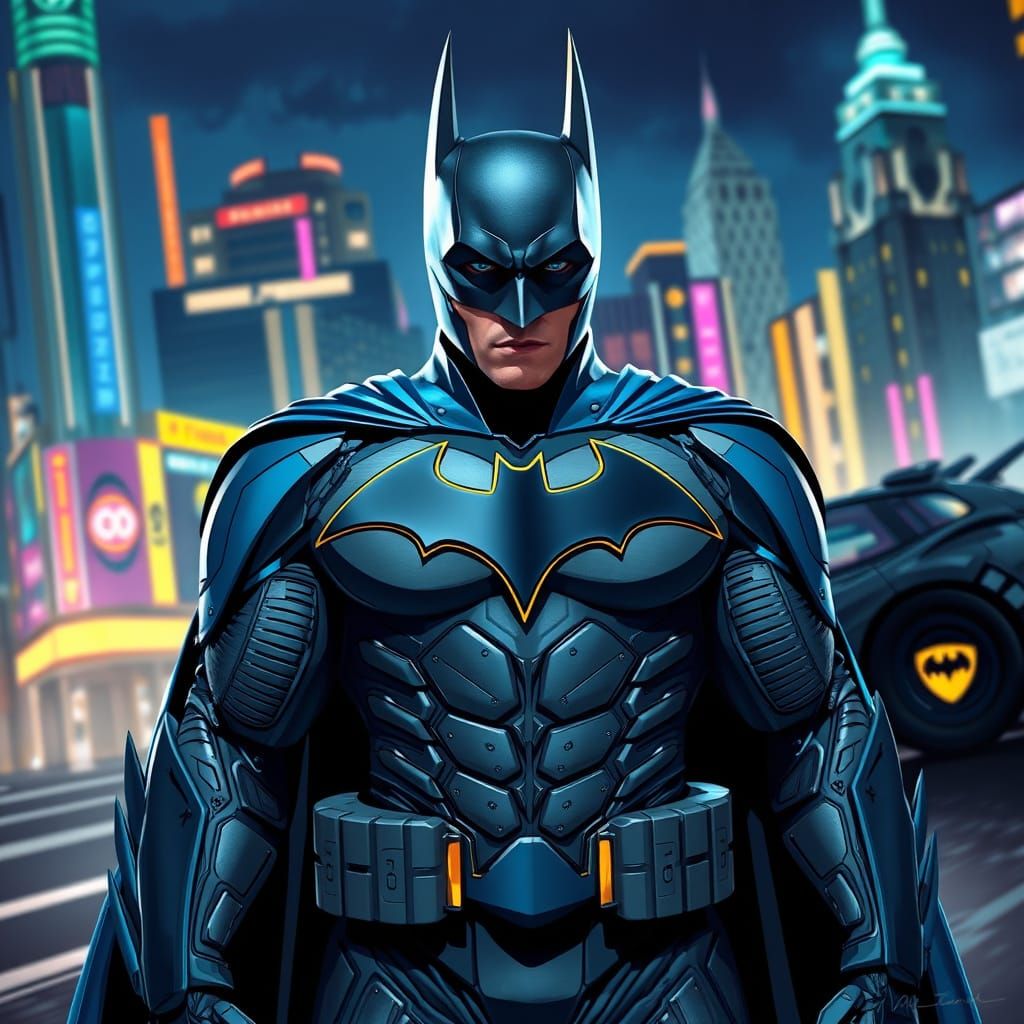 Batman in High-Tech Suit in Futuristic Gotham City