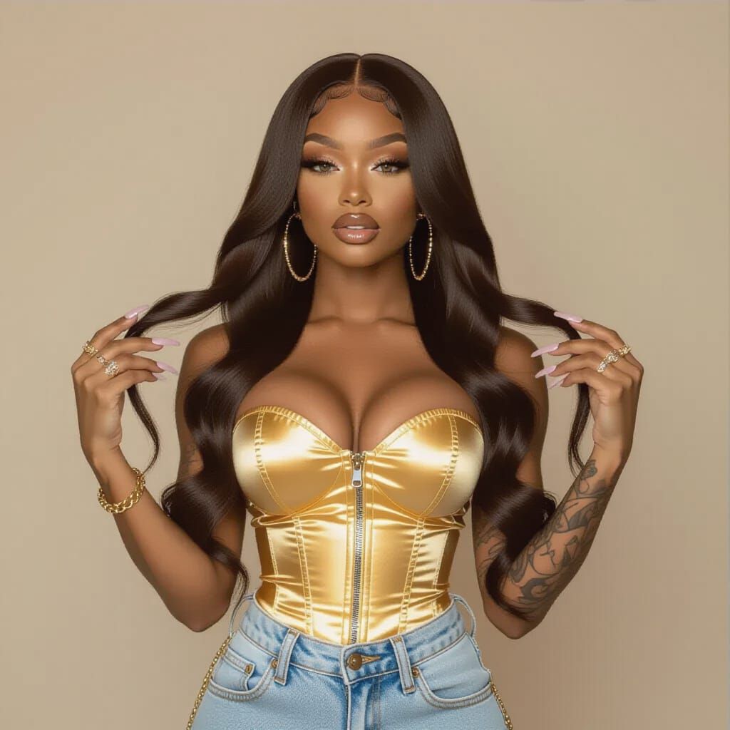 Curvy Woman in Luxury Streetwear, Golden Hour