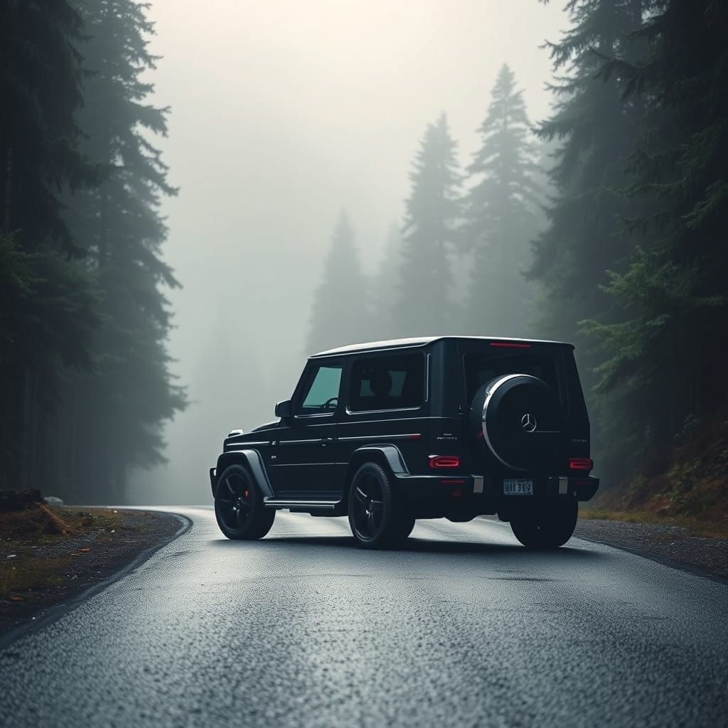 Sleek Black SUV on a Misty Mountain Road