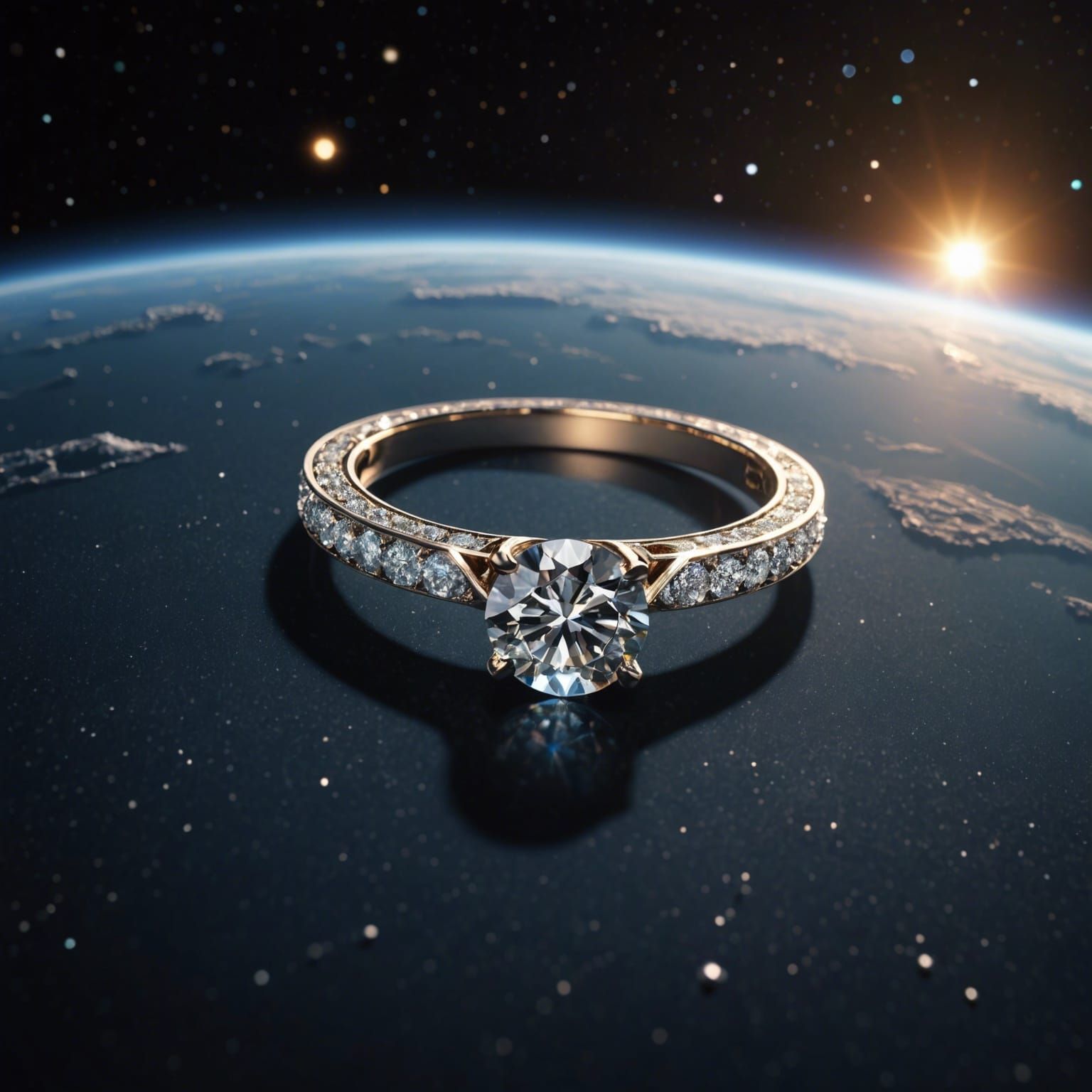 Diamond Ring in Deep Space Abyss