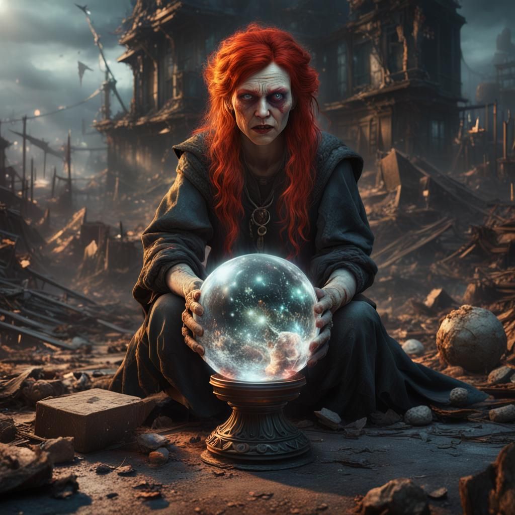 Post-Apocalyptic Witch's Fury: Detailed Matte Painting