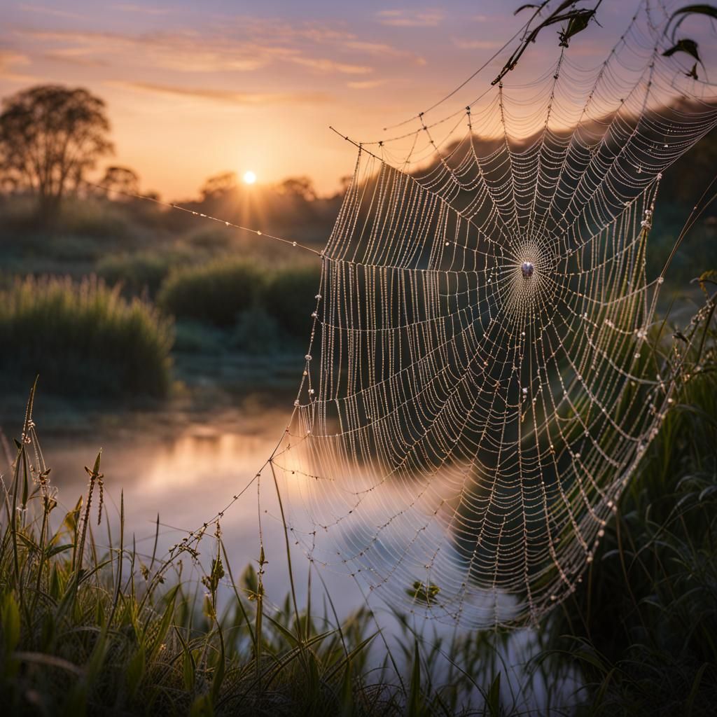 Spider web and dew drop