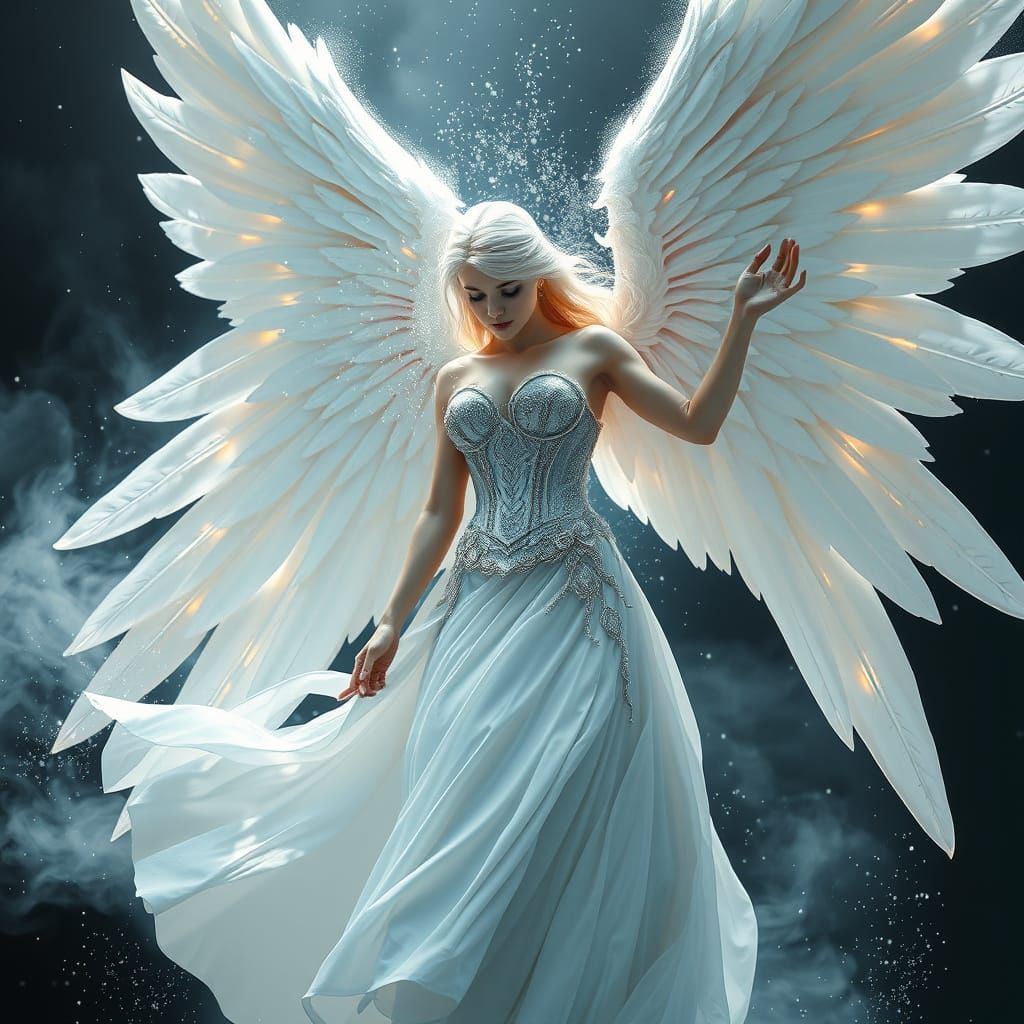 Surreal Angelic Goddess with Holographic Wings in Fantasy Ar...